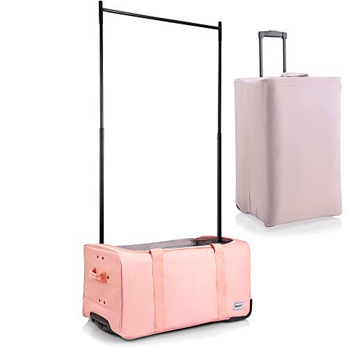 BRÜUN Large Size Duffel Bag with Protective Cover – A Pink Colored Dream Rolling Carrier with Garment Rack and Wheels for Travel – Designed for Men and Women to Hang Clothes on Long Journeys - backpacks4less.com