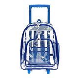 Rolling Clear Backpack Heavy Duty Bookbag See-thru Workbag Travel Daypack Transparent School Luggage with Wheels Royal Blue