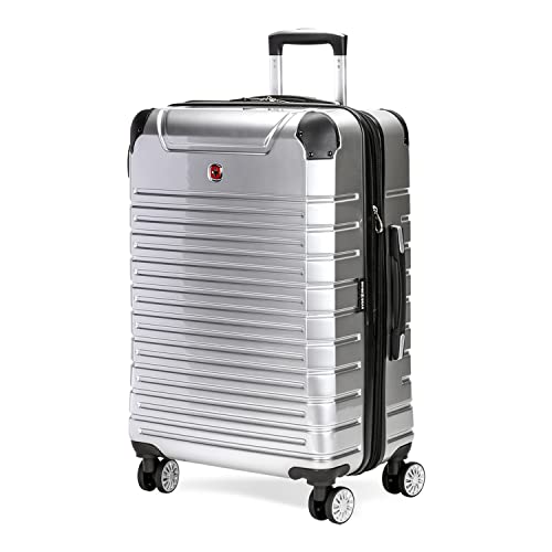 SwissGear 7782 Hardside Expandable Luggage with Spinner Wheels, Silver, Checked-Medium 24-Inch - backpacks4less.com