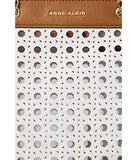 Anne Klein Large perf Tote with Card case, Gardenia/Saddle