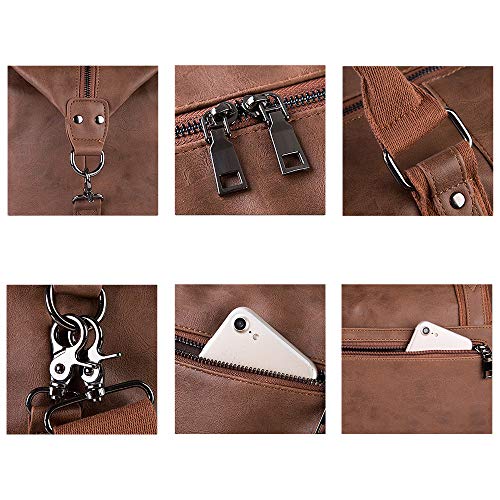 Leather Travel Bag with Shoe Pouch,Weekender Overnight Bag Waterproof Leather Large Carry On Bag Travel Tote Duffel Bag for Men or Women - backpacks4less.com