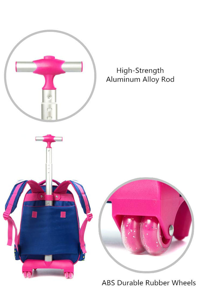 Meetbelify Girls Unicorn Rolling Backpacks Kids Backpack with Wheels for Girls School Bags with Lunch Box - backpacks4less.com