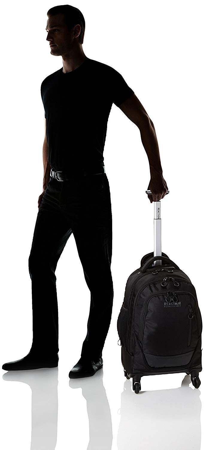 Kenneth Cole Reaction 17" Polyester Dual Compartment 4-Wheel Laptop Backpack, Black - backpacks4less.com