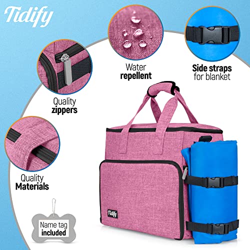 Dog Travel Bag Airline Approved for Dog and Cat Tote Organizer with Multi Function Pockets , 2 Food Containers and Collapsible Bowls , Weekend Away Dog Bag for Travel Accessories (Pink) - backpacks4less.com