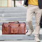 Leather duffle bags large 24 Inch Square Duffel Travel Gym Sports Overnight Weekender Leather Bag for men and women by KPL - backpacks4less.com