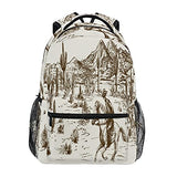 xigua Western Desert Cowboy Backpacks Waterproof Laptop iPad Tablet Travel Backpack School Bag with Multiple Pockets
