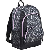 Eastsport Multi Pocket School Backpack, Black/Brush Stroke Print/Lilac Trim