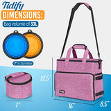 Dog Travel Bag Airline Approved for Dog and Cat Tote Organizer with Multi Function Pockets , 2 Food Containers and Collapsible Bowls , Weekend Away Dog Bag for Travel Accessories (Pink) - backpacks4less.com