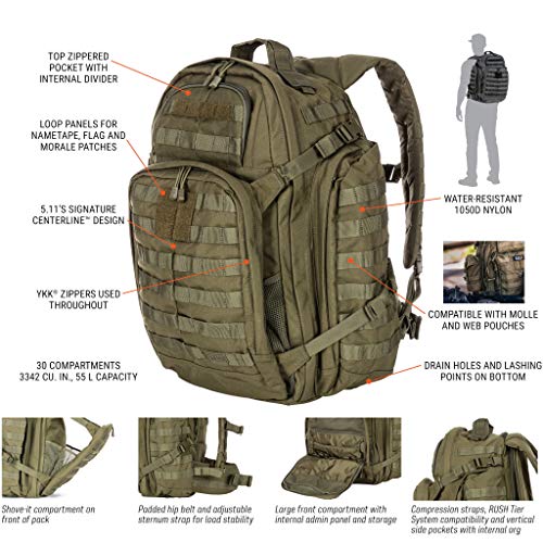 5.11 RUSH72 Tactical Backpack, Large, Style 58602, Flat Dark Earth - backpacks4less.com