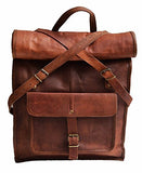 23" Brown Leather Backpack Vintage Rucksack Laptop Bag Water Resistant Roll Top College Bookbag Comfortable Lightweight Travel Hiking/picnic For Men - backpacks4less.com