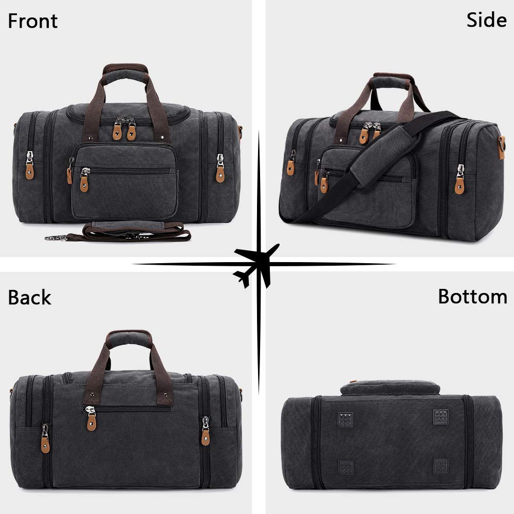 Plambag Canvas Duffle Bag for Travel, 50L Duffel Overnight Weekend Bag(Dark Gray) - backpacks4less.com