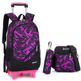 Meetbelify 3pcs Kids Rolling Backpacks Luggage Six Wheels Trolley School Bags ... (Purple with 2 wheels)
