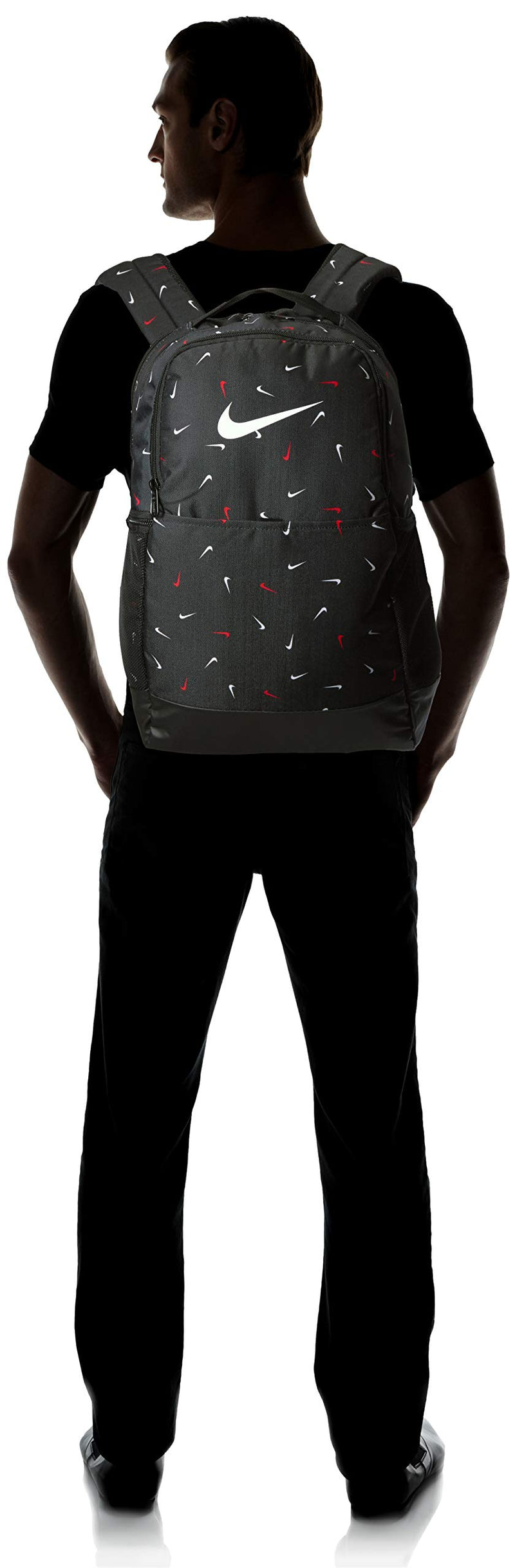 NIKE Brasilia Medium Backpack 9.0 All Over Print, Black/Black/White, Misc - backpacks4less.com