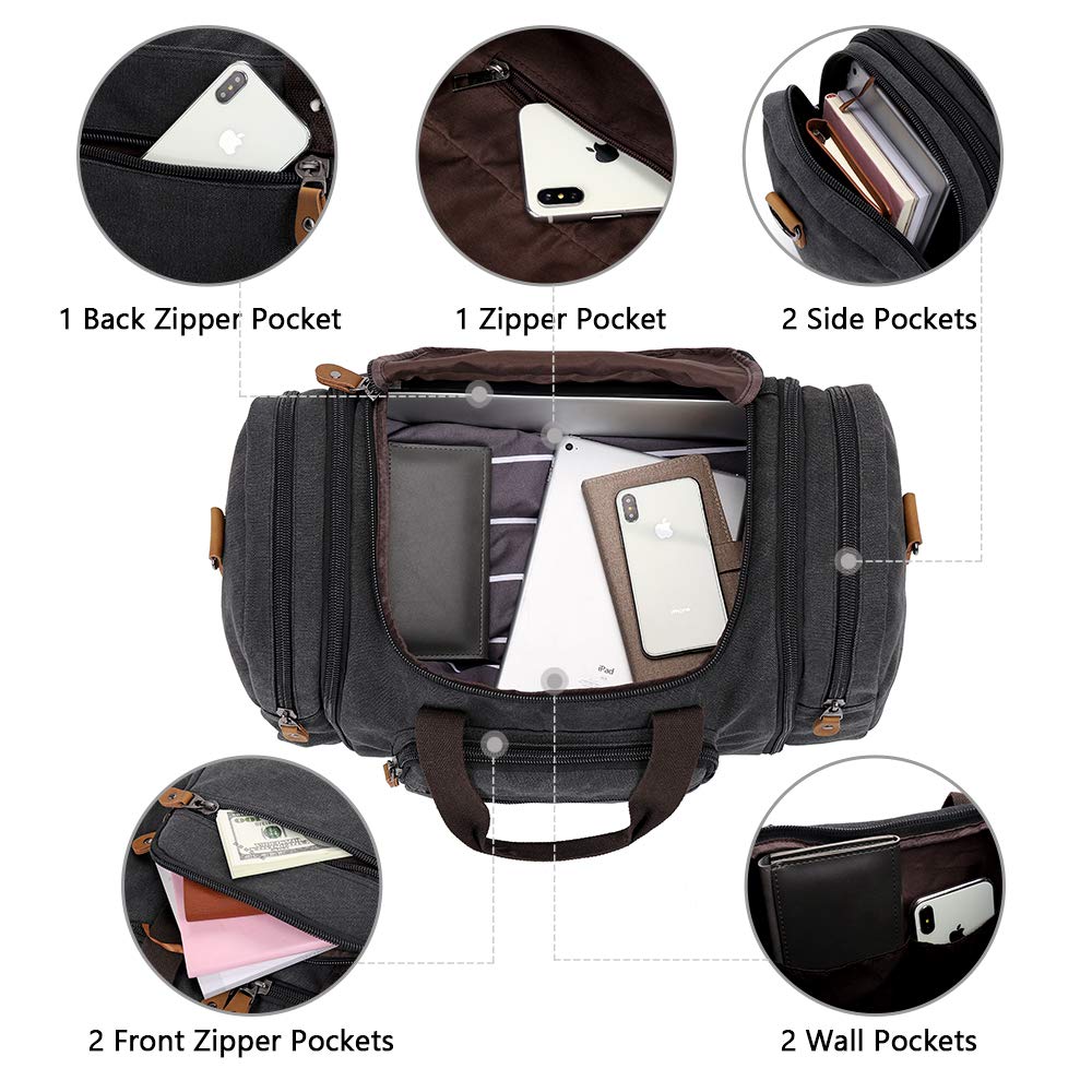 Plambag Canvas Duffle Bag for Travel, 50L Duffel Overnight Weekend Bag(Dark Gray) - backpacks4less.com