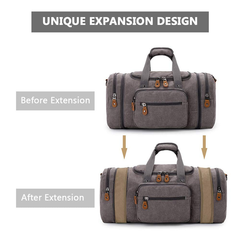 Plambag Canvas Duffle Bag for Travel, 50L Duffel Overnight Weekend Bag(Gray) - backpacks4less.com