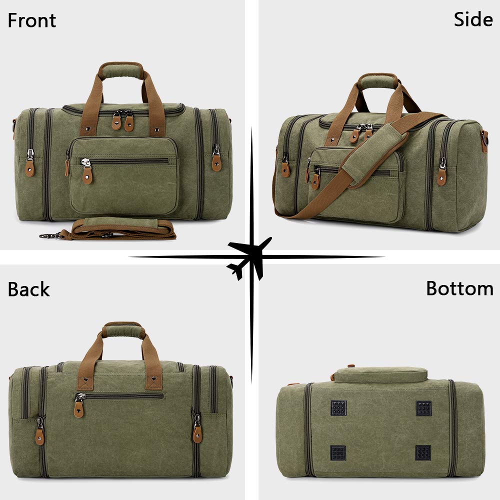 Plambag Canvas Duffle Bag for Travel, 50L Duffel Overnight Weekend Bag(Army Green) - backpacks4less.com