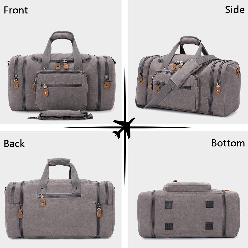 Plambag Canvas Duffle Bag for Travel, 50L Duffel Overnight Weekend Bag(Gray) - backpacks4less.com