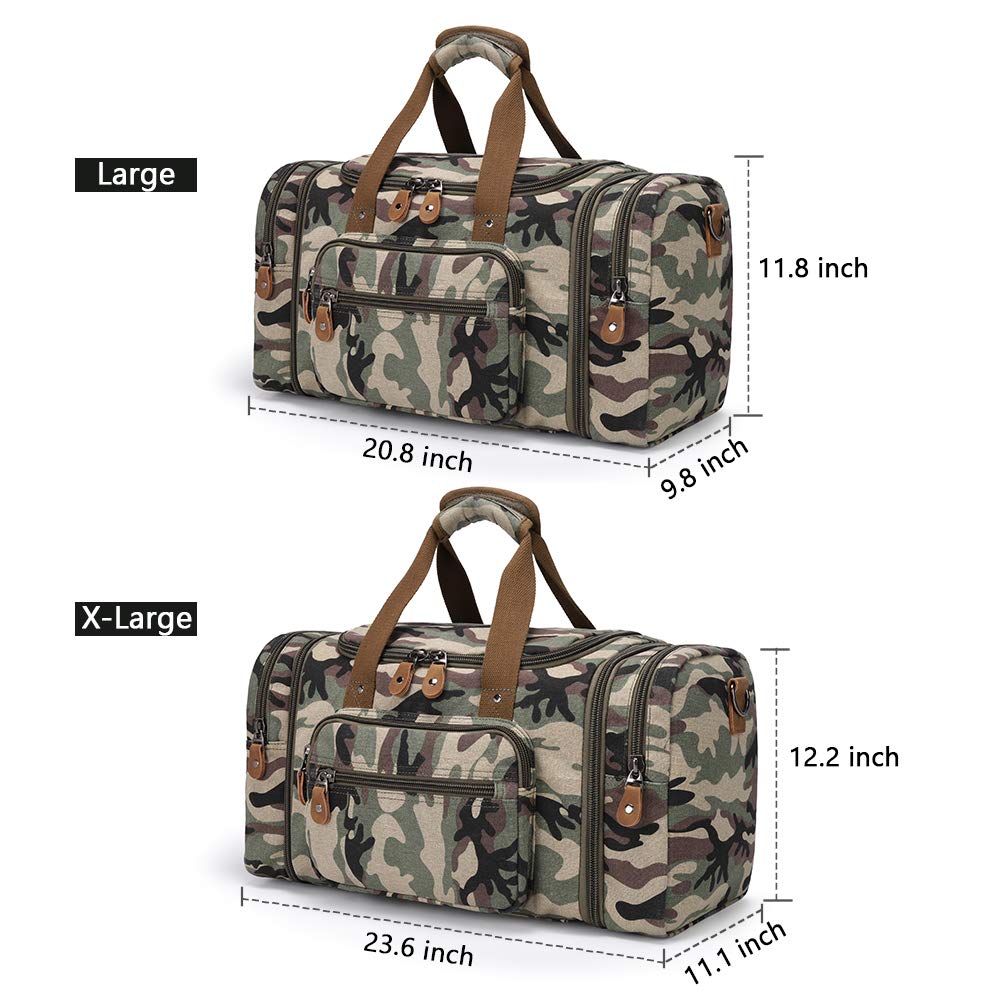 Plambag Canvas Duffle Bag for Travel, 50L Duffel Overnight Weekend Bag(Camouflage) - backpacks4less.com