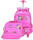 Meetbelify Girls Unicorn Rolling Backpack Wheel Backpacks for Girls for School Backpack with Wheels Kids Trolley Luggage School Bags