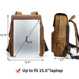 Tiding Retro 15.6 Inch Genuine Cowhide Leather Laptop Backpack Large Capacity Travel Bag Schoolbag Bookbag Daypack for Men - backpacks4less.com