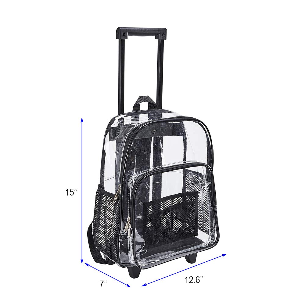 Magicbags Rolling Clear Backpack, Heavy Duty Cold-Resistant Security Transparent PVC Backpack with Wheels - backpacks4less.com