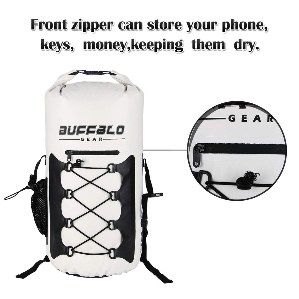 Buffalo Gear Portable Insulated Backpack Cooler Bag - Hands-Free and Collapsible, Waterproof and Soft-Sided Cooler Backpack for Hiking, The Beach, Picnics,Camping, Fishing - White,35 Liters,30 Can - backpacks4less.com