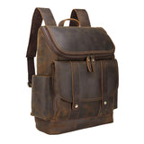Texbo Vintage Full Grain Cowhide Leather 15.6 Inch Laptop Backpack Shoulder Travel School Bag with YKK Metal Zippers (Dark Brown (Version 2019))