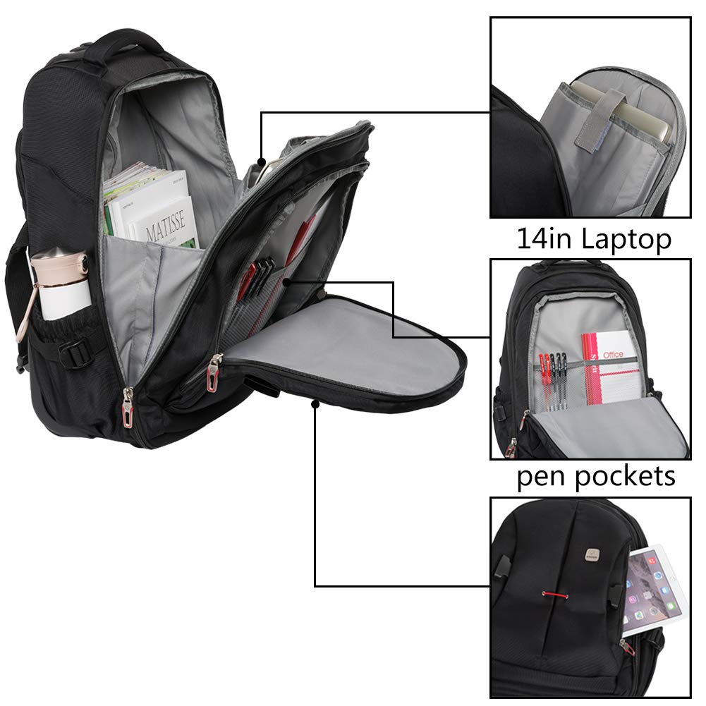SKYMOVE 19 inches Wheeled Rolling Backpack for Adults and School Students Laptop Books Travel Backpack Bag, Black - backpacks4less.com