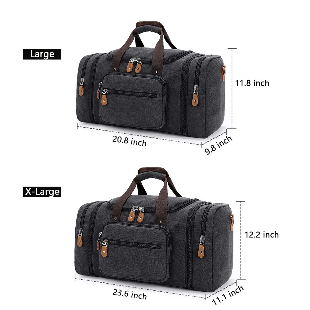 Plambag Canvas Duffle Bag for Travel, 50L Duffel Overnight Weekend Bag(Dark Gray) - backpacks4less.com