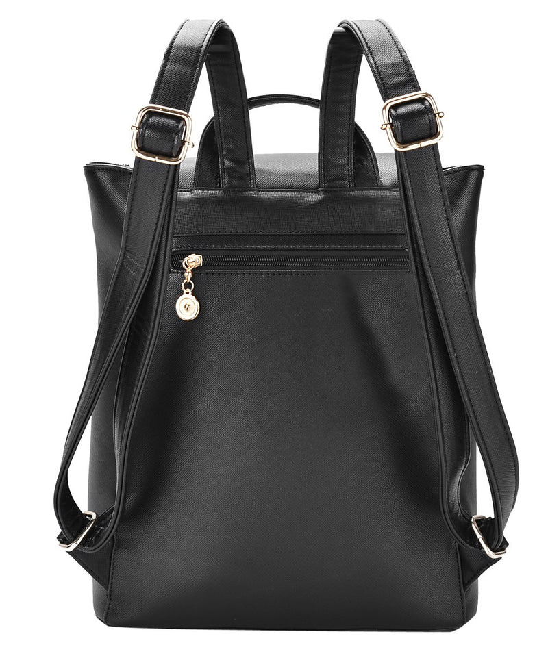 COOFIT Black Faux Leather Backpack for Women Schoolbag Casual Daypack (Black with keychain) - backpacks4less.com