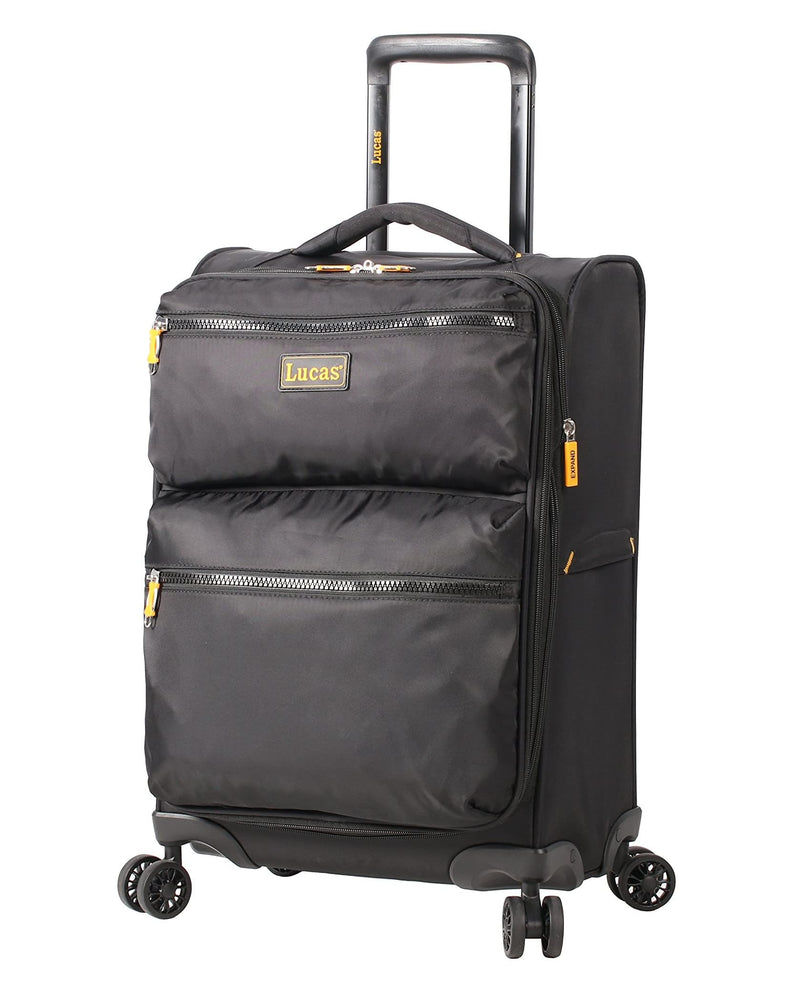 LUCAS Ultra Lightweight Carry On - Softside 20 Inch Expandable Luggage - Small Rolling Bag Fits Most Airline Compartments - Durable 8-Spinner Wheels Suitcase (Black)