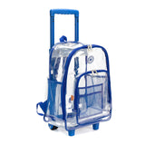 Rolling Clear Backpack Heavy Duty Bookbag Quality See Through Workbag Travel Daypack Transparent School Book Bags with Wheels Royal Blue