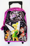Full Size Black and Pink Ruffles Tinkerbell Rolling Backpack - Tinkerbell Kids Luggage with Wheels