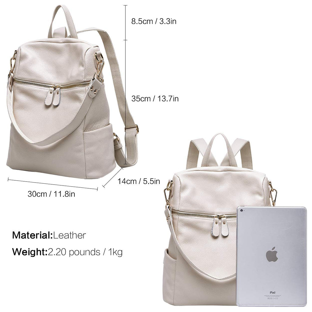 BOYATU Convertible Genuine Leather Backpack Purse for Women Fashion Travel Bag Off White - backpacks4less.com