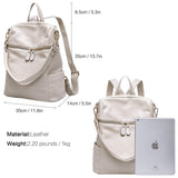 BOYATU Convertible Genuine Leather Backpack Purse for Women Fashion Travel Bag Off White - backpacks4less.com