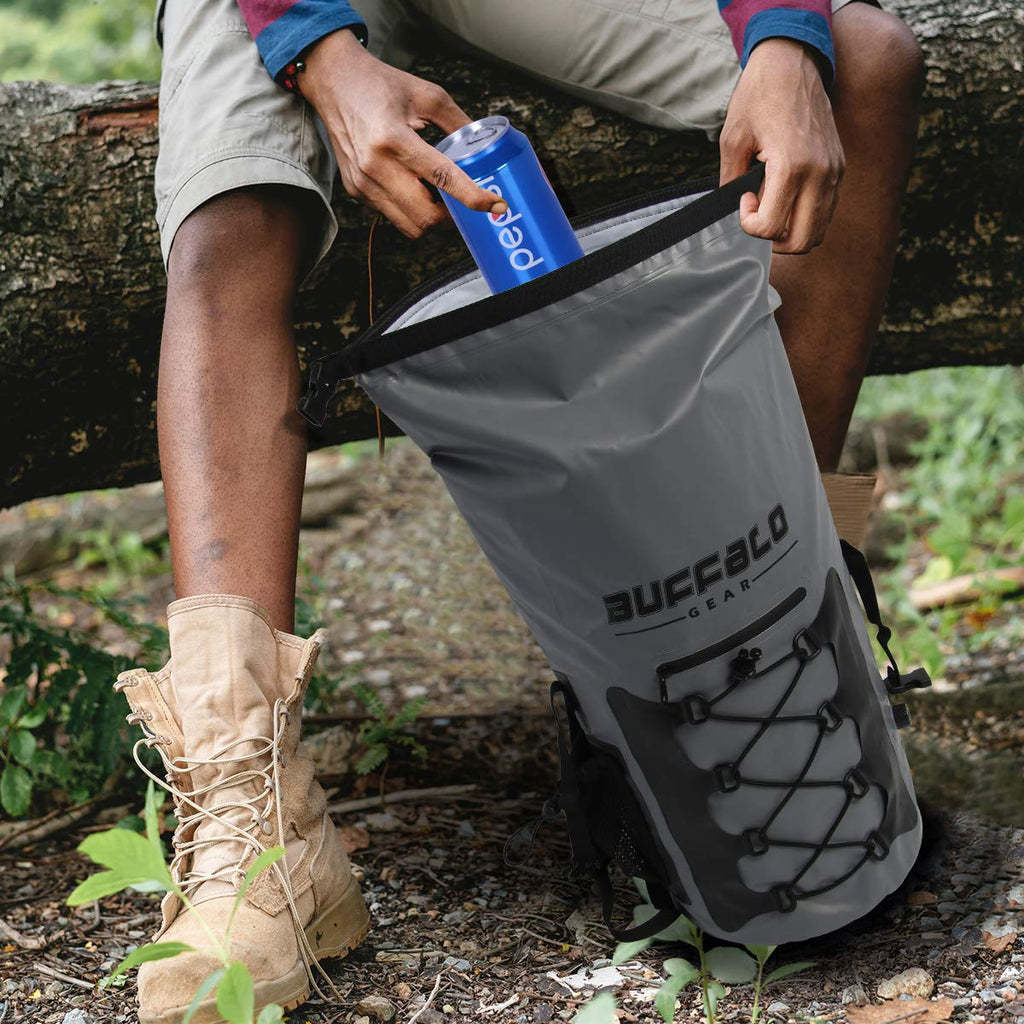 Buffalo Gear 30 Cans Leak-Proof Soft Backpack Cooler Waterproof Insulated Soft Side Cooler Bag for Hiking, Camping, Sports, Picnics, Sea Fishing, Road Beach Trip - Grey,35 L - backpacks4less.com