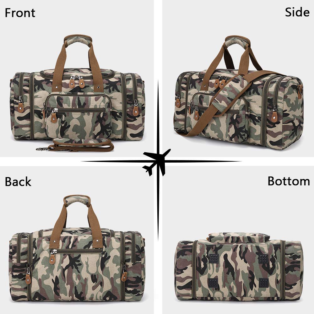 Plambag Canvas Duffle Bag for Travel, 50L Duffel Overnight Weekend Bag(Camouflage) - backpacks4less.com