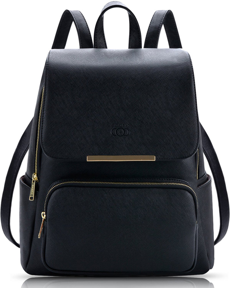 COOFIT Black Faux Leather Backpack for Women Schoolbag Casual Daypack - backpacks4less.com