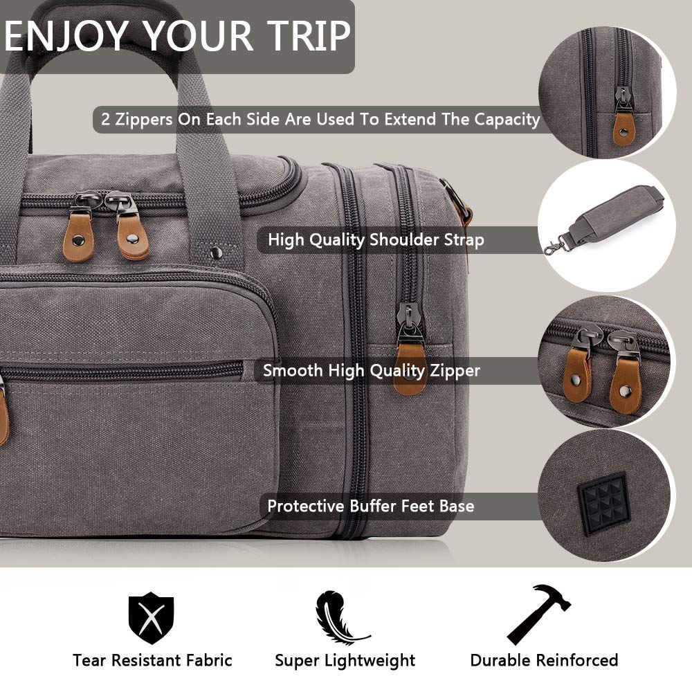 Plambag Canvas Duffle Bag for Travel, 50L Duffel Overnight Weekend Bag(Gray) - backpacks4less.com