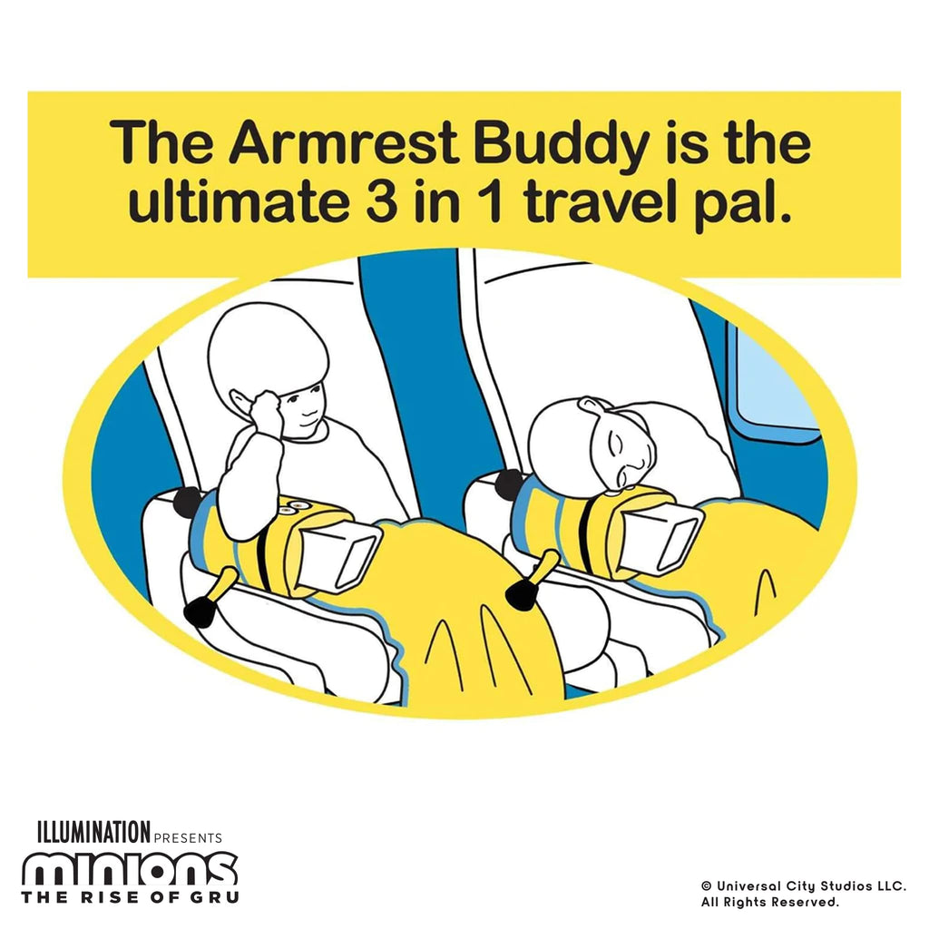 Roamwild Universal Despicable Me Bob Minions Kids Travel Pillow and Travel Blanket Set – Soft Plush Armrest Buddy Transforms Any Armrest Into a Comfy Childs Pillow for Travelling