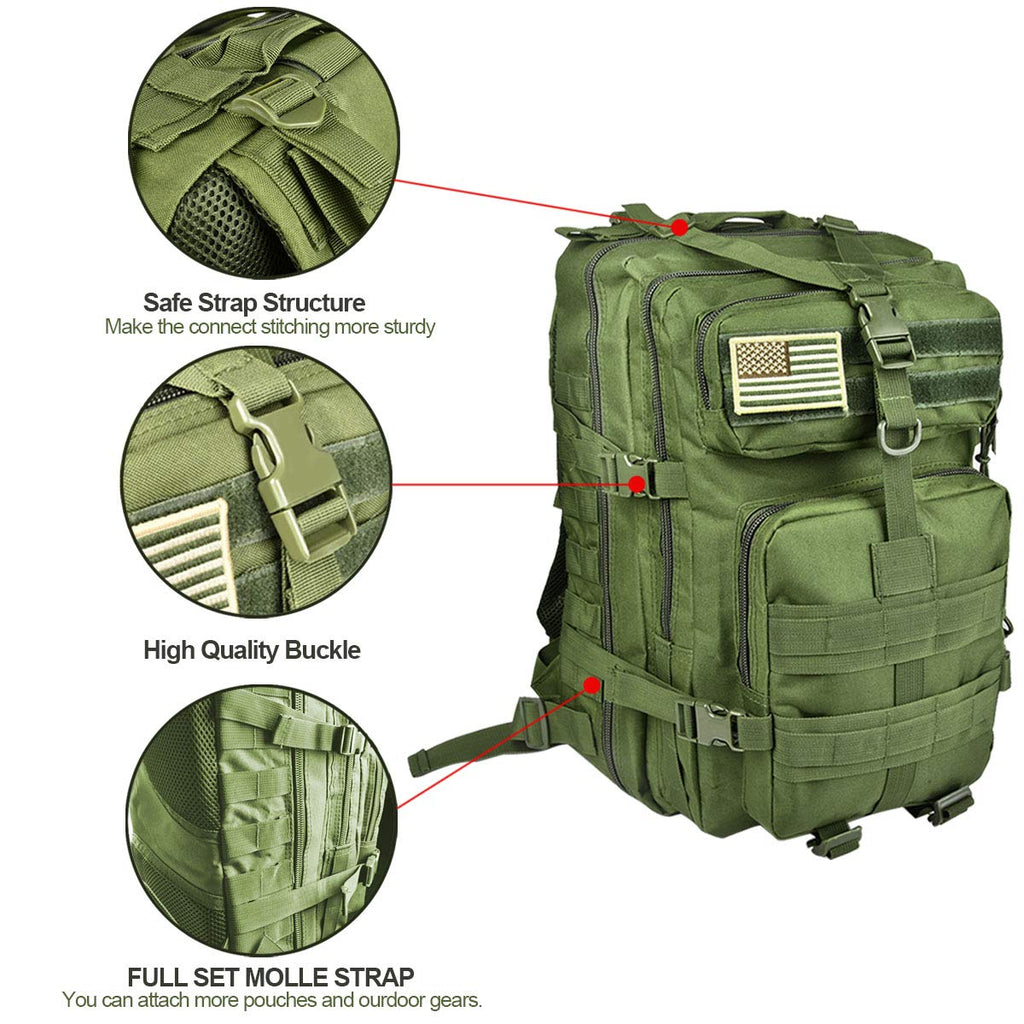 NOOLA Military Tactical Backpack Large Army 3 Day Assault Pack Molle Bag Green - backpacks4less.com