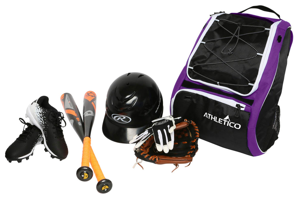 Athletico Baseball Bat Bag - Backpack for Baseball, T-Ball & Softball Equipment & Gear for Youth and Adults | Holds Bat, Helmet, Glove, Shoes |Shoe Compartment & Fence Hook (Purple) - backpacks4less.com