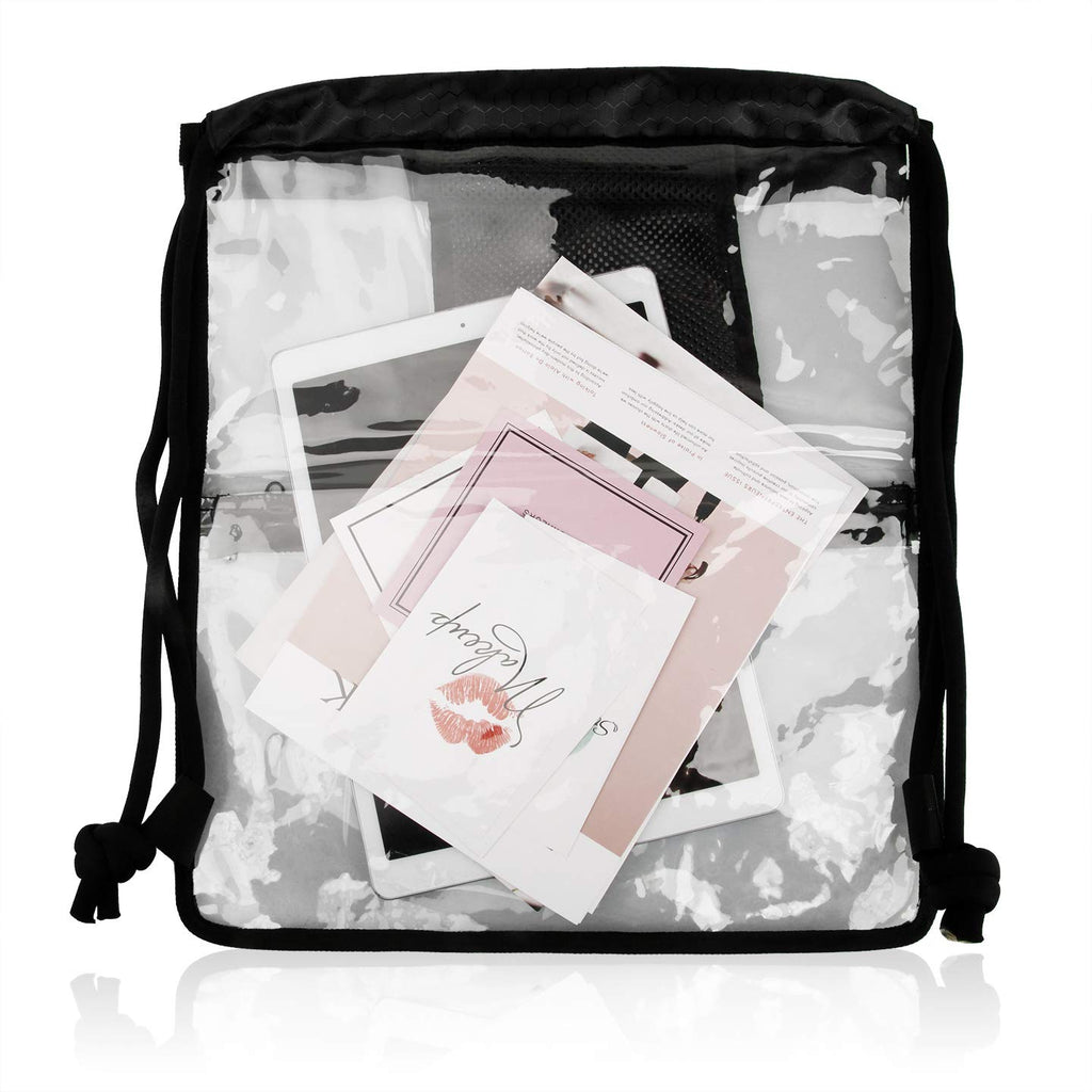 Heavy-duty Large Clear Drawstring Bag Waterproof PVC Drawstring Backpack With Front And Inner Pockets - backpacks4less.com