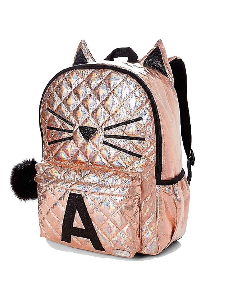 Justice School Backpack Rose Gold Quilted Cat Initial (Letter H) - backpacks4less.com