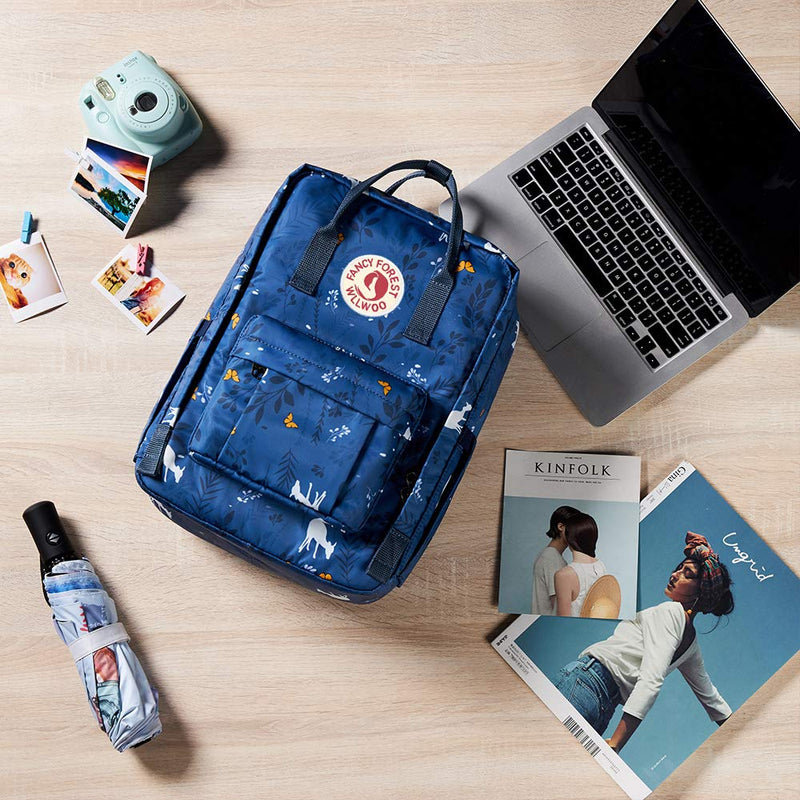 KALIDI Casual Backpack for Women,15 Inches Laptop Classic Backpack Camping Rucksack Travel Outdoor Daypack College School Bag (Blue Flower) - backpacks4less.com