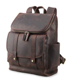 Texbo Vintage Full Grain Cowhide Leather 15.6 Inch Laptop Backpack Shoulder Travel School Bag with YKK Zippers