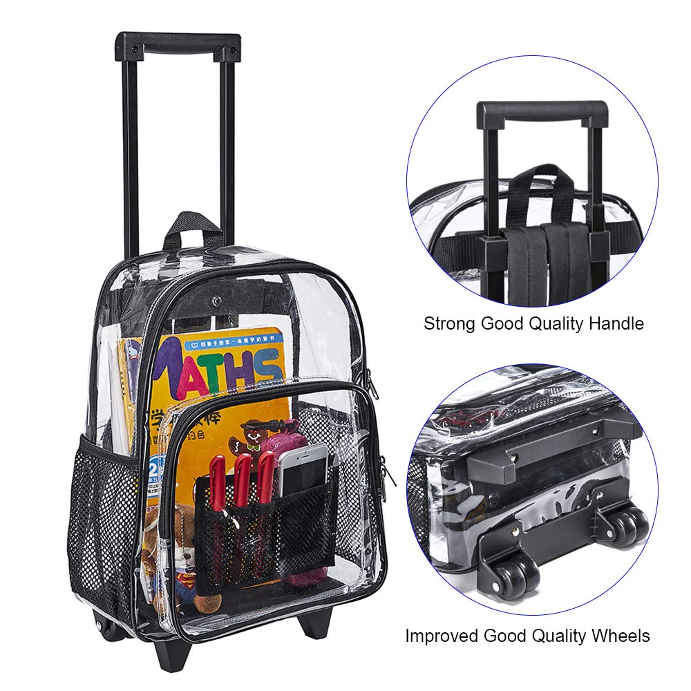 Magicbags Rolling Clear Backpack, Heavy Duty Cold-Resistant Security Transparent PVC Backpack with Wheels - backpacks4less.com