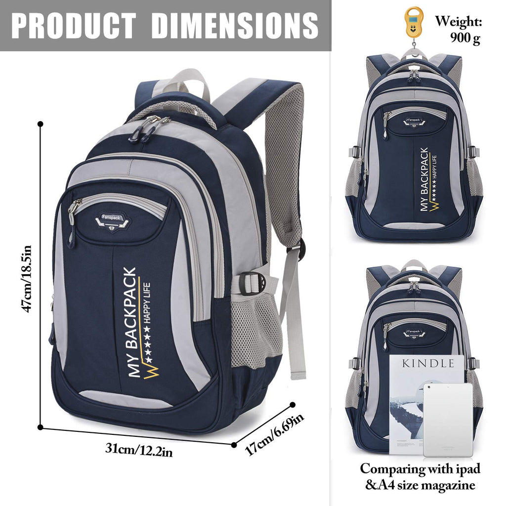 School Backpack, Fanspack Backpack for Boys 2019 New Boys Bookbags Large waterproof School Bag for Boys (Dark Blue) - backpacks4less.com