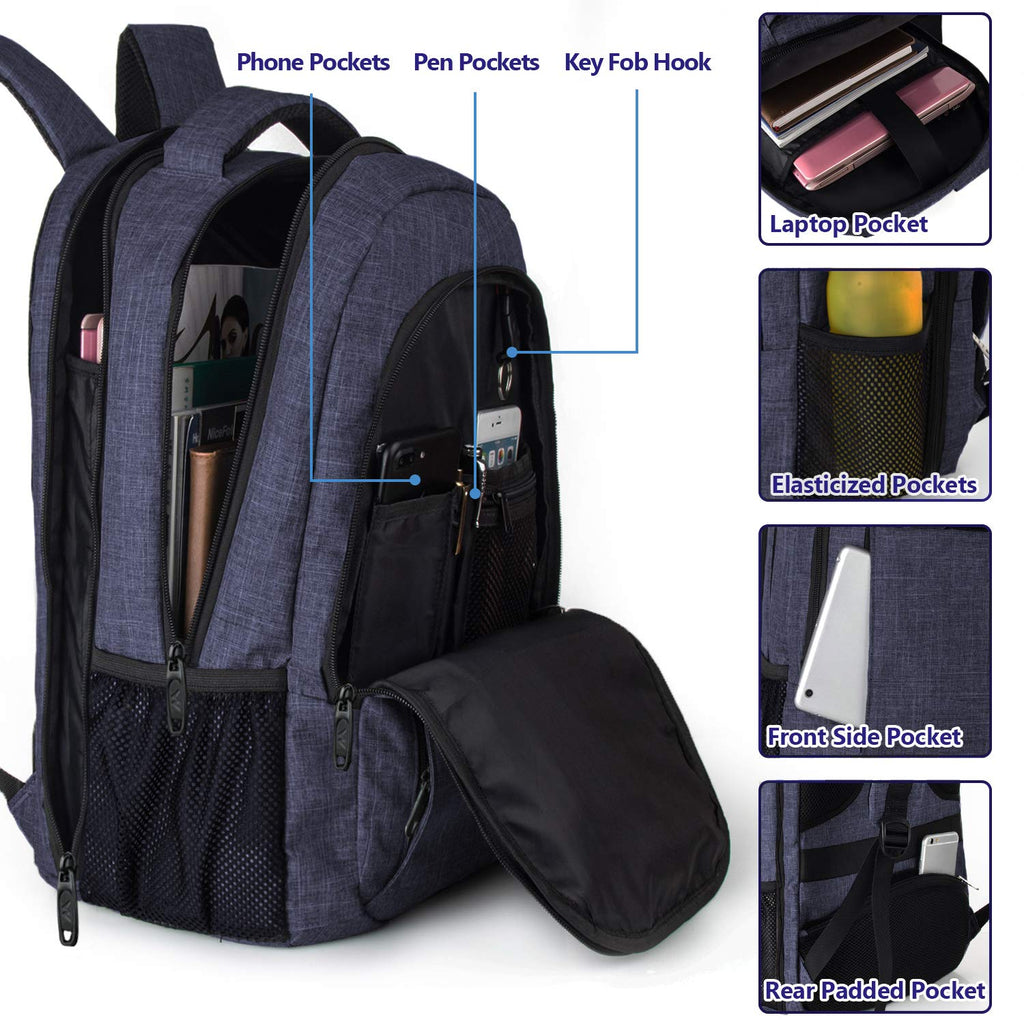 Large College Backpack,Durable Computer Backpack with USB Charging Port Fit 17 inch Notebook,Lightweight Carryon TSA Shoulder Backpack with Luggage Sleeve for Business Trip for Men and Women - backpacks4less.com