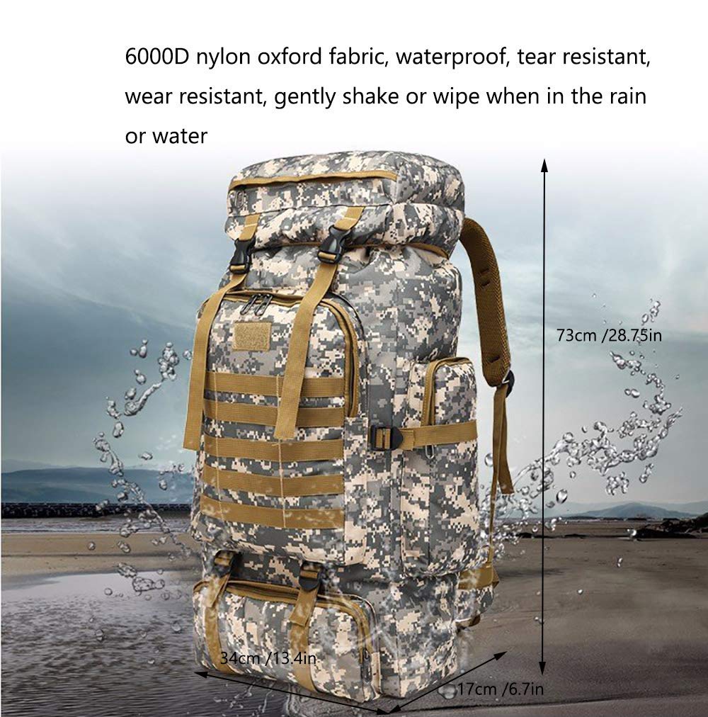 WintMing 70L Large Camping Hiking Backpack Tactical Military Molle Rucksack for Trekking Traveling Oxford Waterproof Mountaineering Pack Large Daypack for Men (Camouflag-B) - backpacks4less.com
